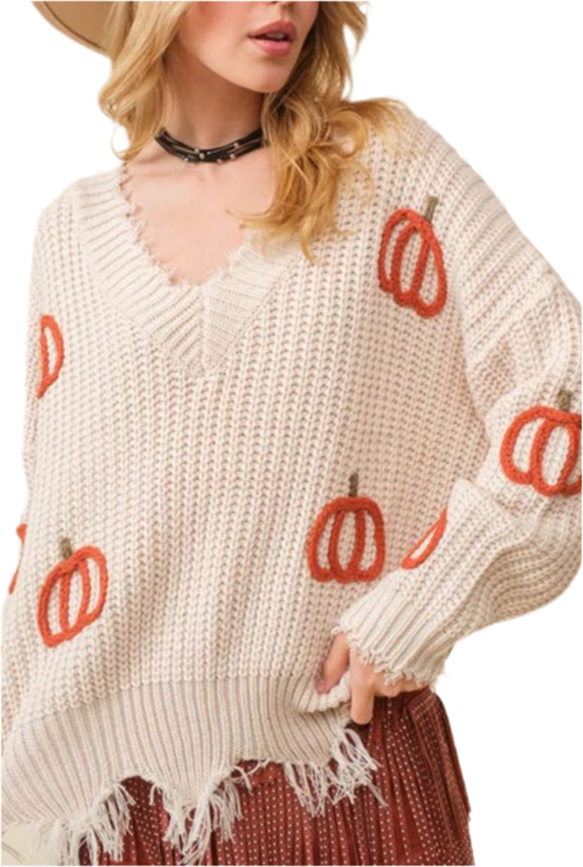 Pretty Pumpkin Fray Sweater