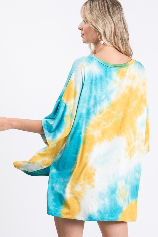 Oversized Blue Tie Dye Top