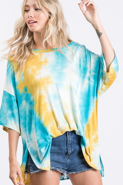 Oversized Blue Tie Dye Top