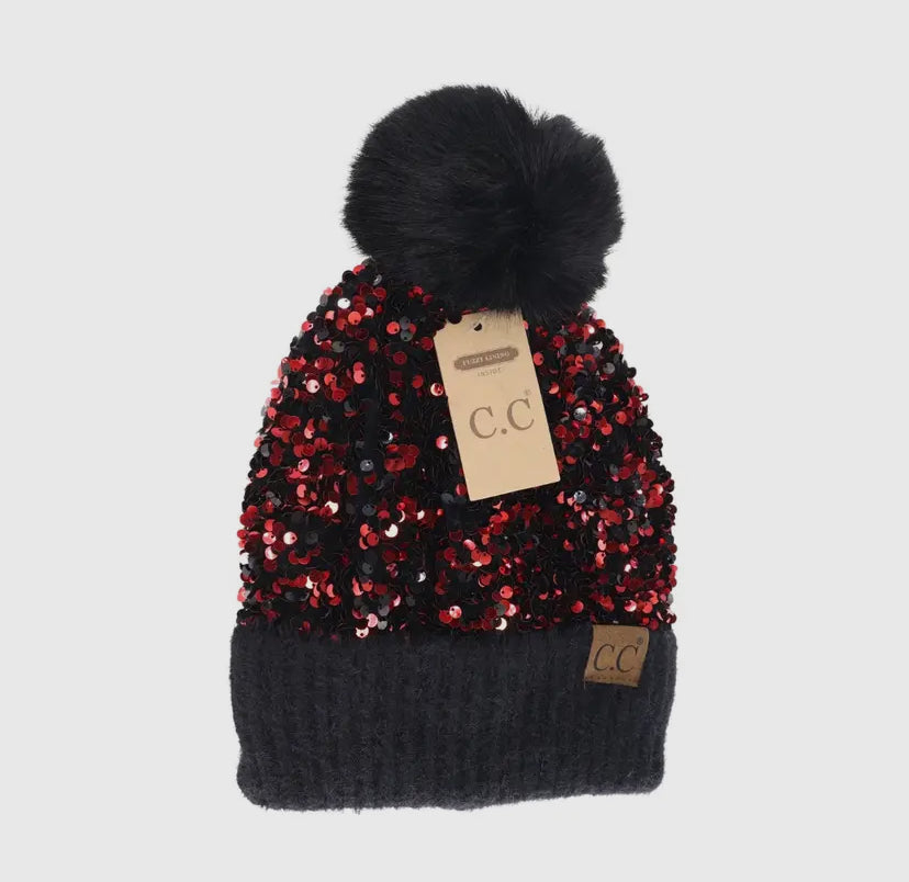 Red and Black Sequin CC beanie