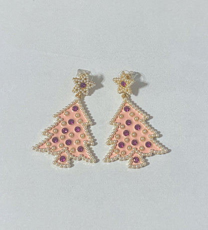 Pink Rhinestone Christmas Earrings