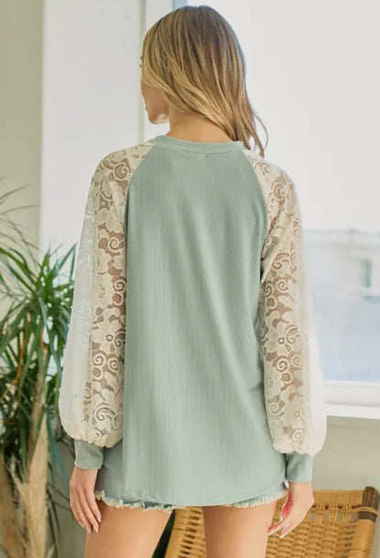 Charming Lace Long Sleeve: Sage