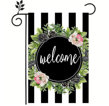 Welcome Floral Stripe Garden Flag