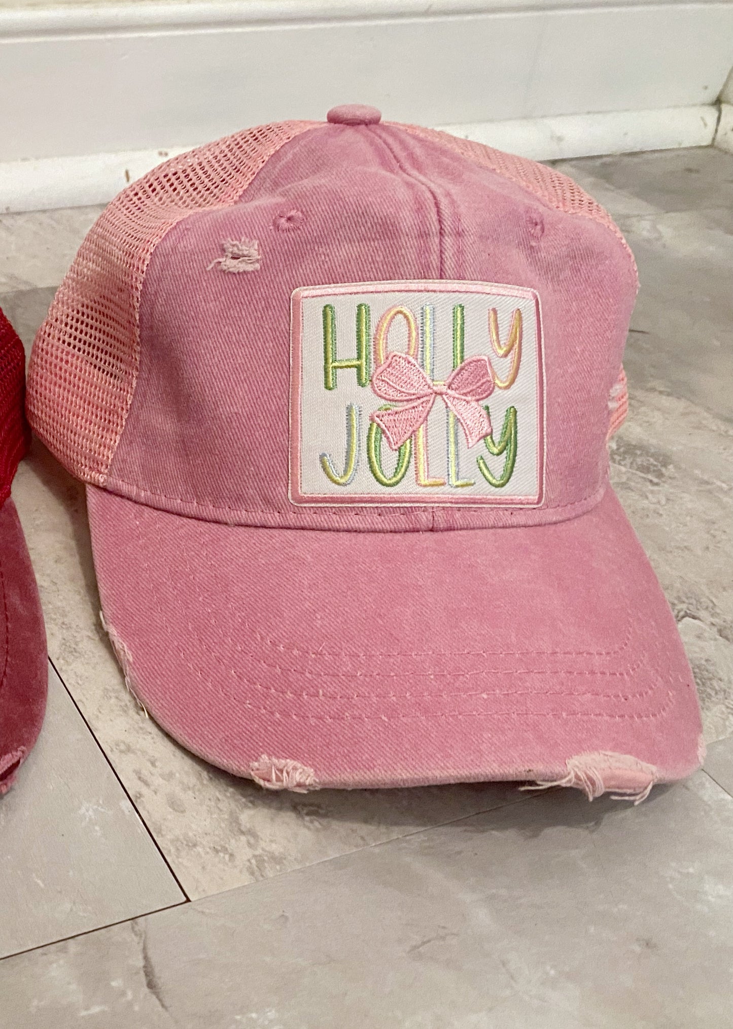 Holly Jolly Distressed Trucker Hat