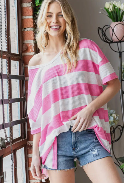 Sophia Stripe Oversized top: Pink