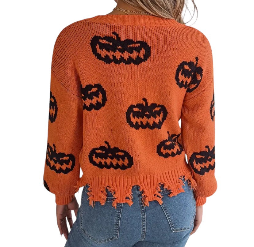 This is Halloween! Pumpkin Fray Sweater