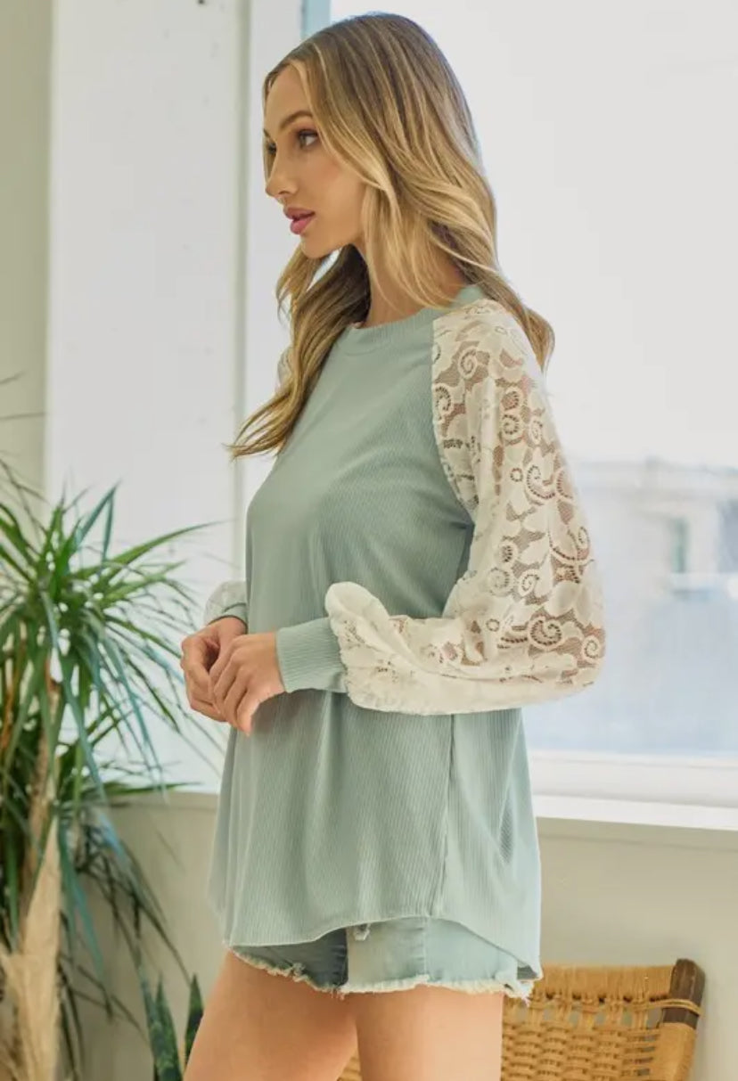 Charming Lace Long Sleeve: Sage