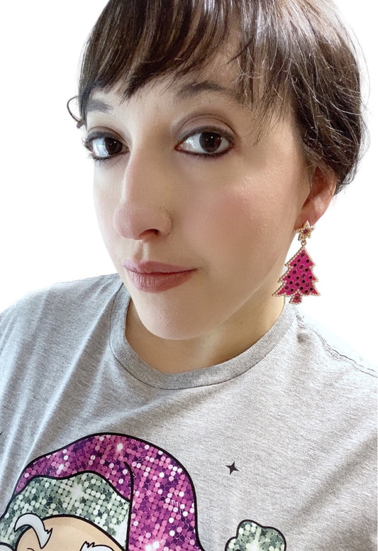 Hot Pink Rhinestone Tree Earrings