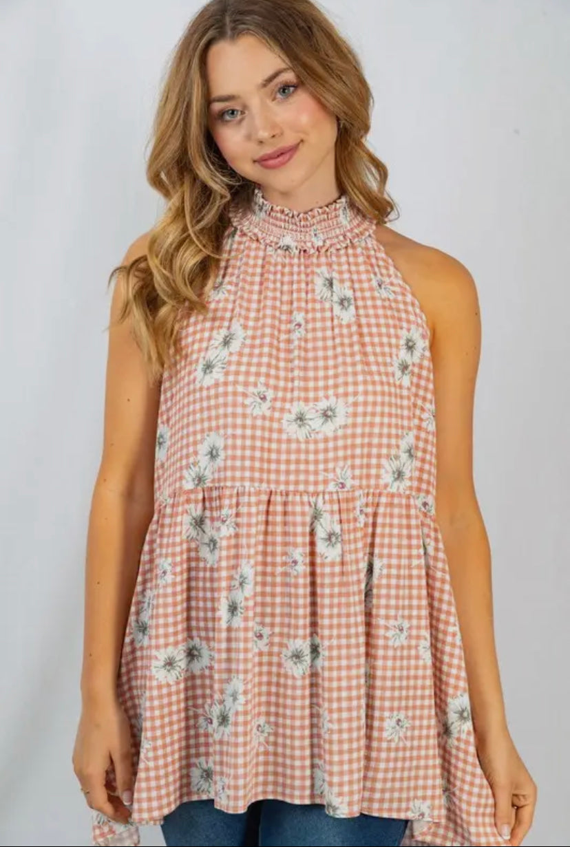 Gingham Sleeveless top: Rust