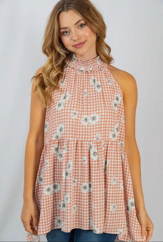 Gingham Sleeveless top: Rust