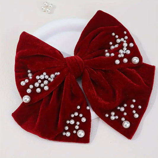 Burgundy Pearl Bow Hairclip