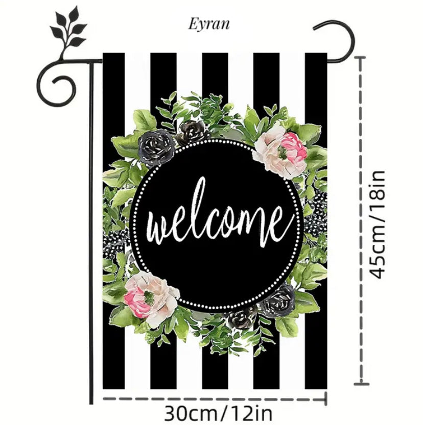 Welcome Floral Stripe Garden Flag