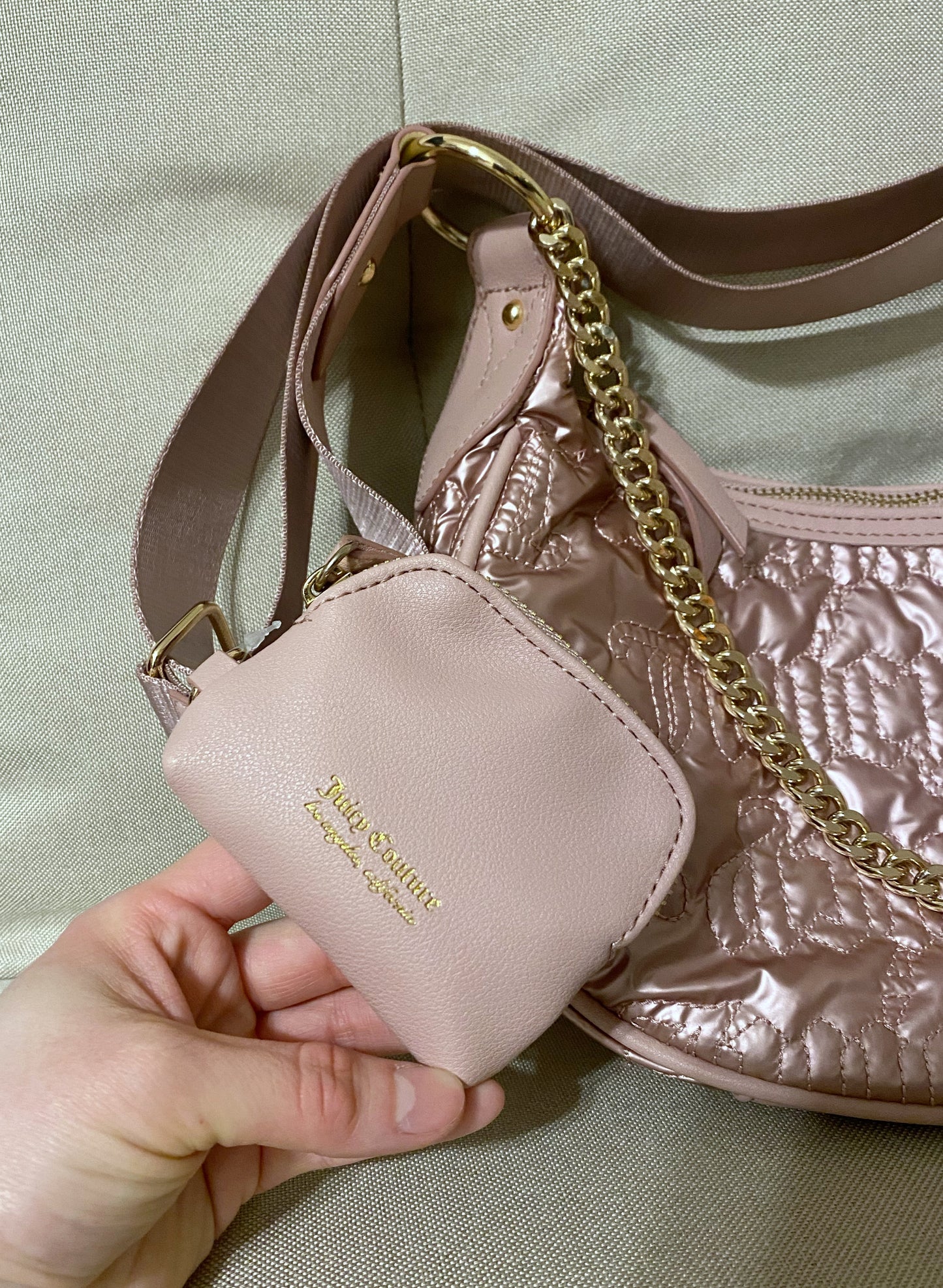 Juicy Couture Metallic pink bag with chain NWT