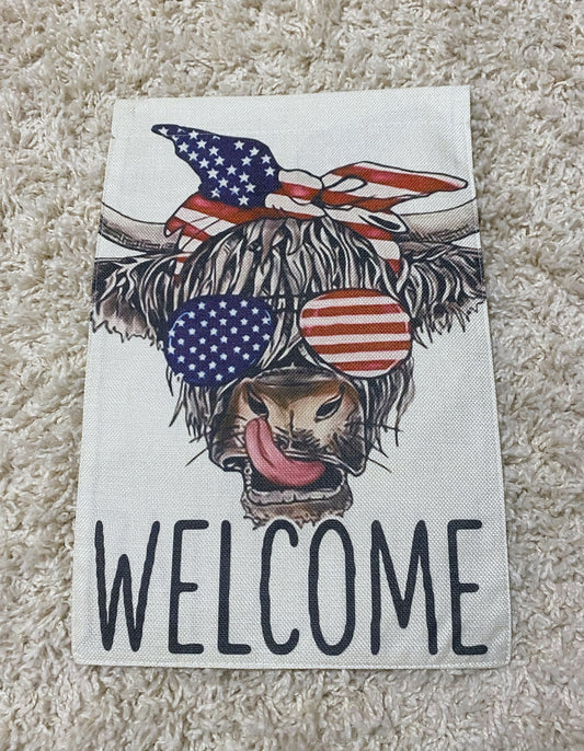 Welcome Bull America USA garden flag
