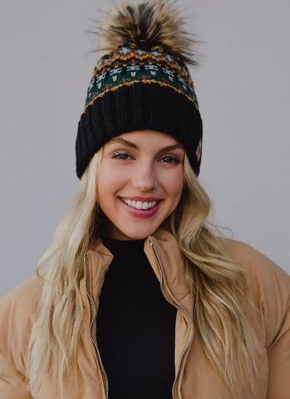 Black Multi Color Pom Beanie