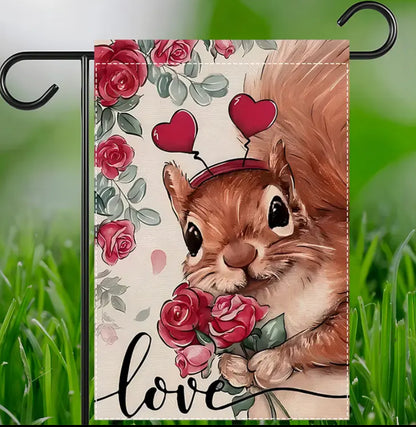 Squirrel Valentine’s Day garden flag