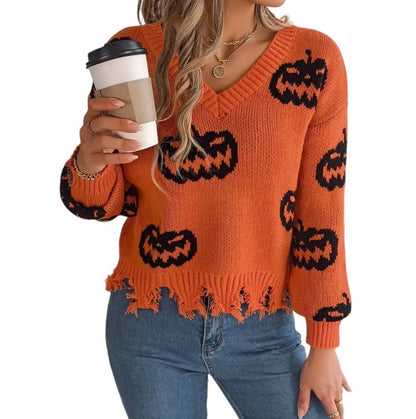 This is Halloween! Pumpkin Fray Sweater