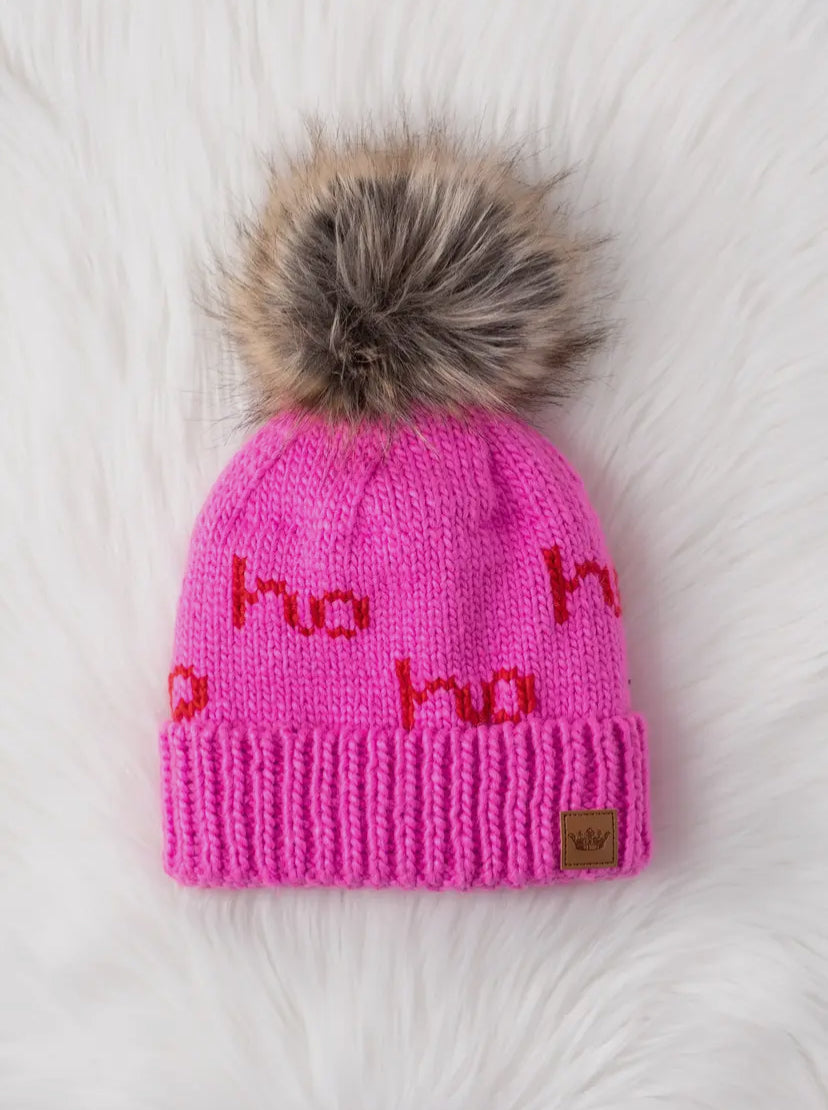 I’ll be Ho Ho Home for the holidays Pom Beanie: Pink