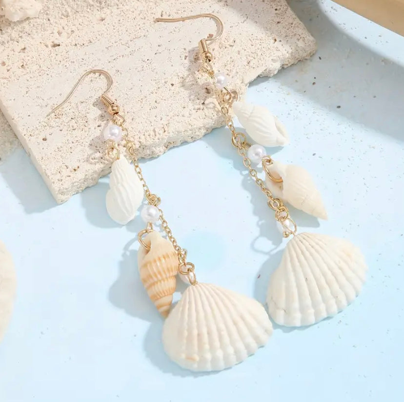 Beach Please Seashell Dangle Earrings