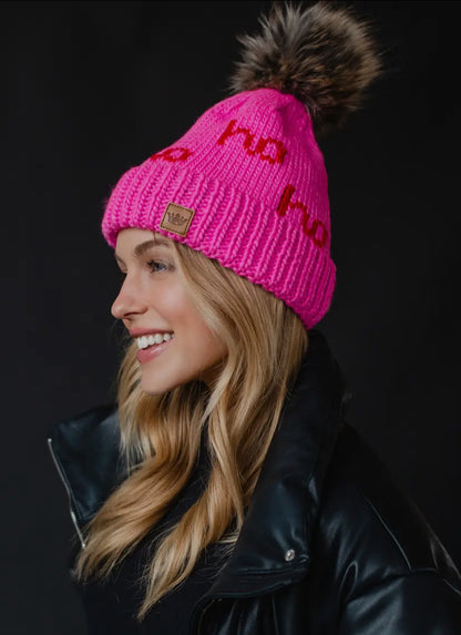 I’ll be Ho Ho Home for the holidays Pom Beanie: Pink