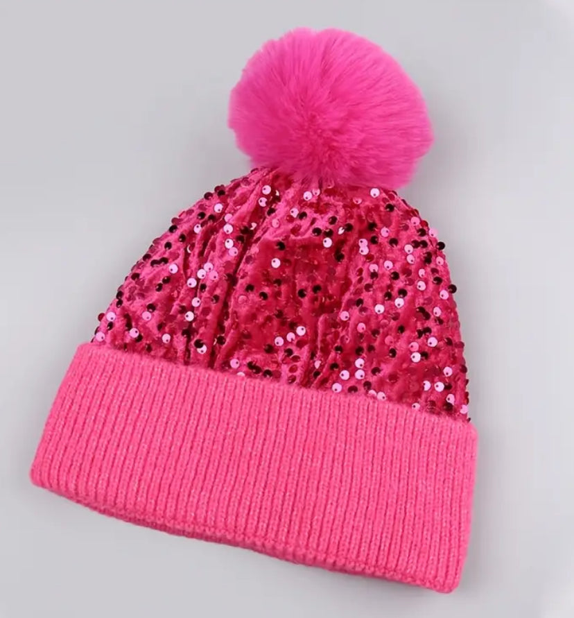 Glam Pom Beanie: hot pink