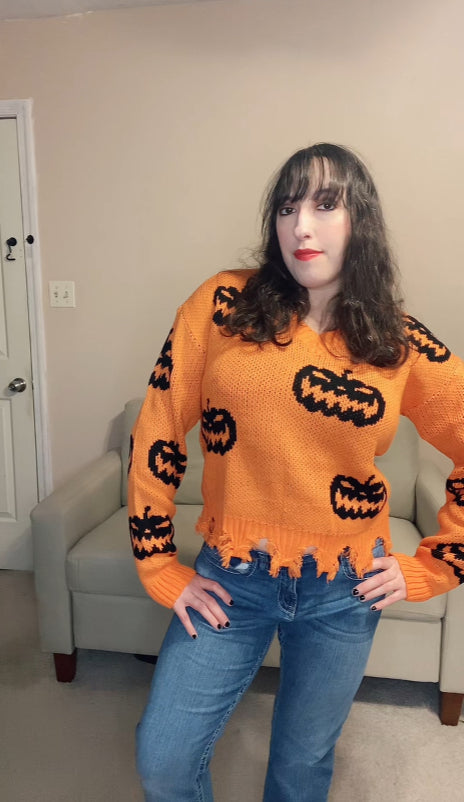 This is Halloween! Pumpkin Fray Sweater