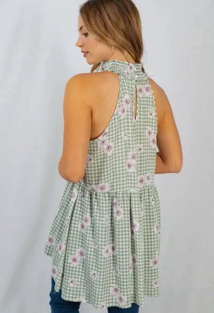 Gingham Sleeveless top: Sage