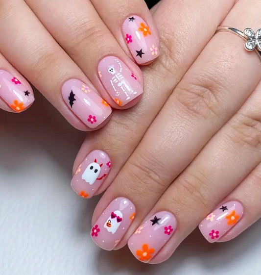 Pink Skeleton and Ghost Nails