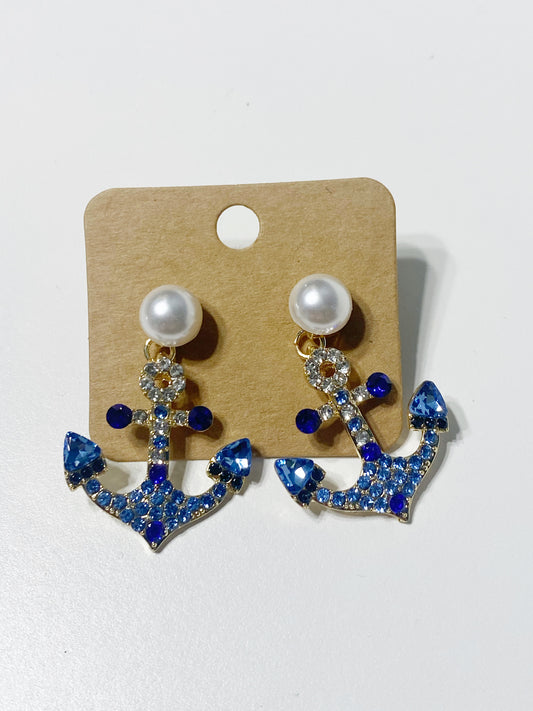 Rhinestone Anchor Earrings