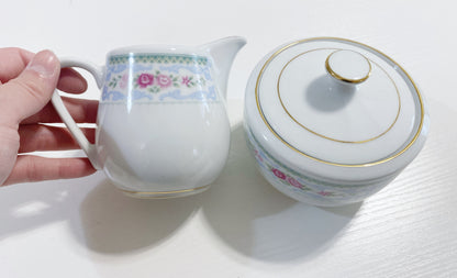 Floral sugar bowl and creamer set