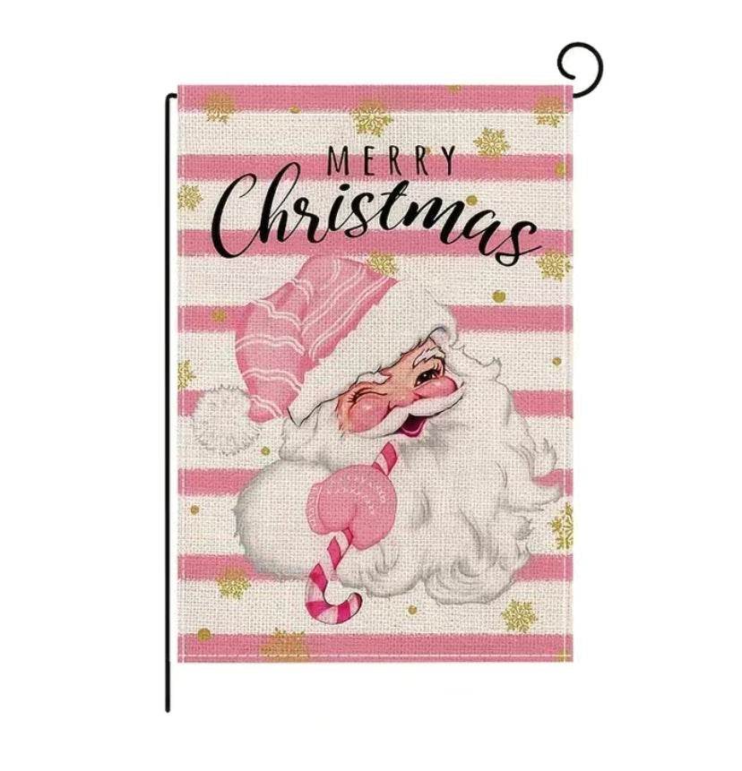 Pink Santa Claus Garden Flag