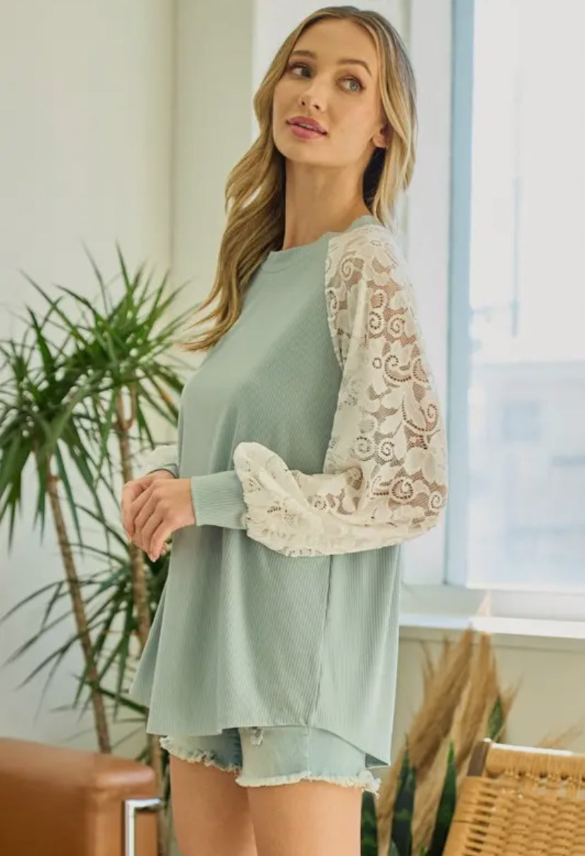 Charming Lace Long Sleeve: Sage