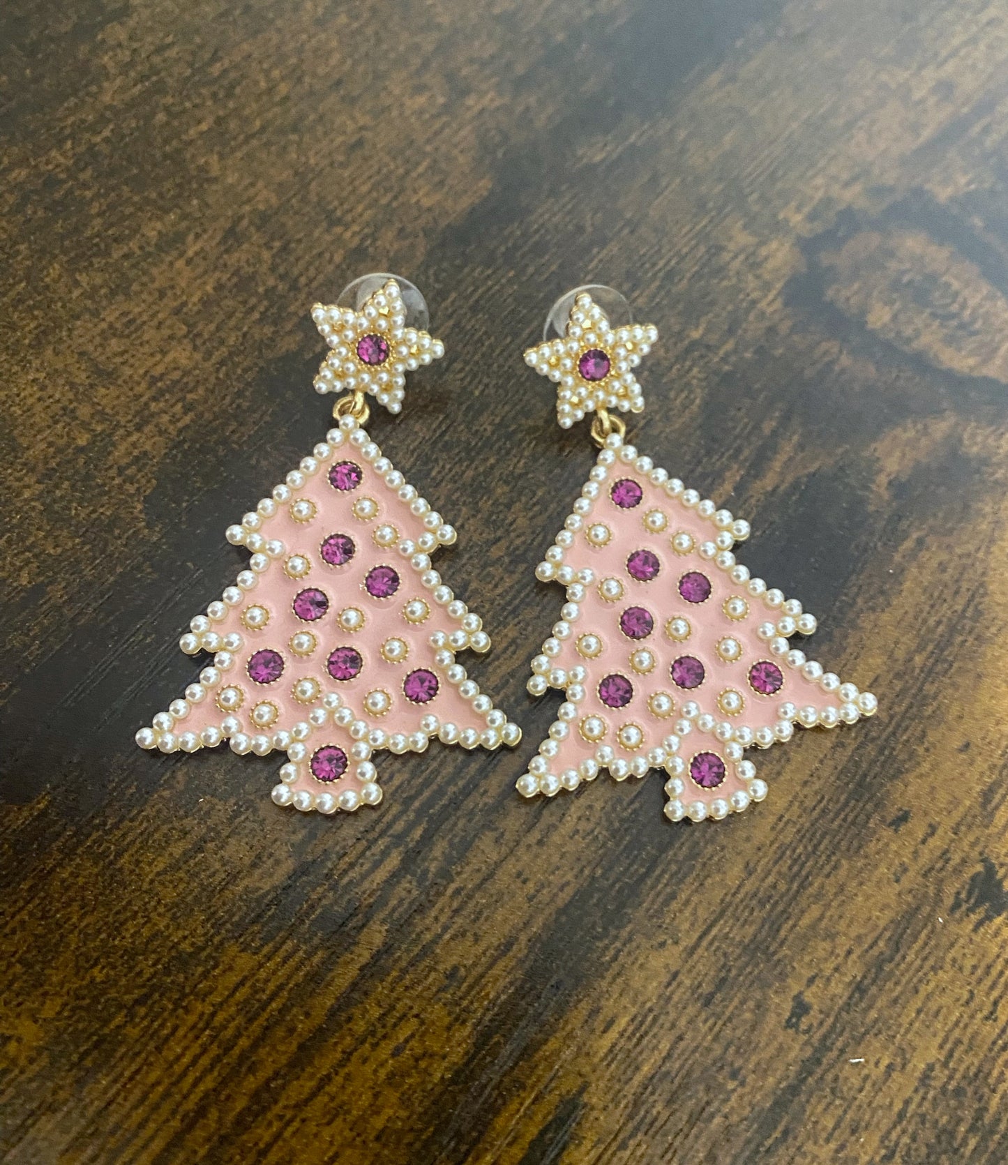 Pink Rhinestone Christmas Earrings