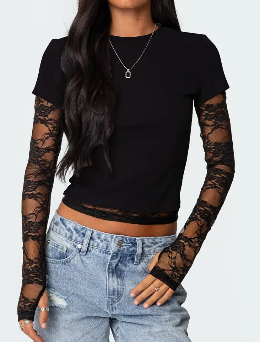 Rock N Roll Lacey Layered Crop Top