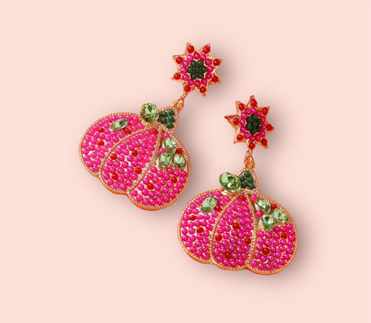 Pumpkin Rhinestone Earrings: pink