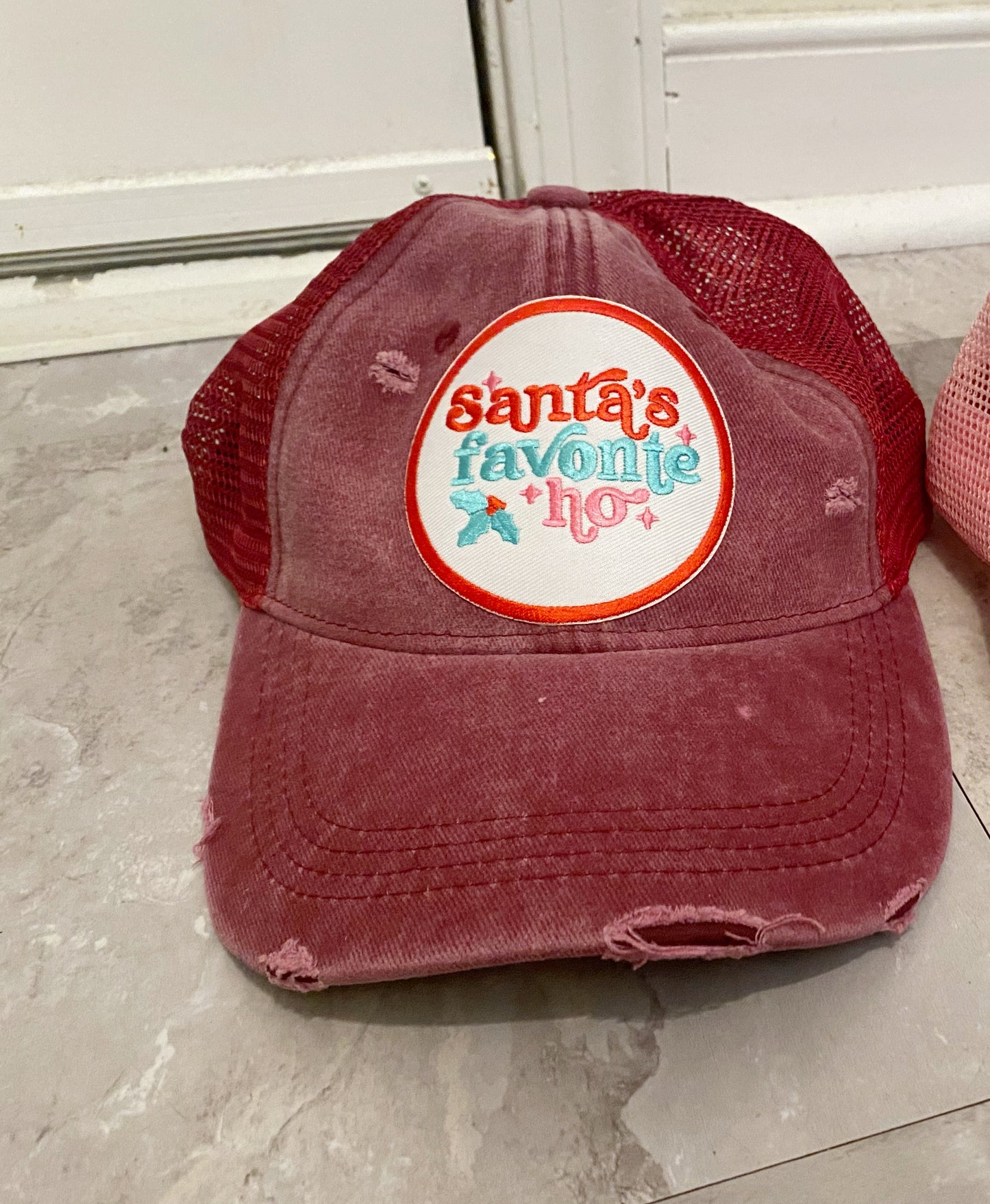 Santa’s Fav Ho Distressed Trucker Hat