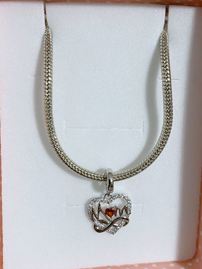 Mom Rhinestone Heart Charm Bracelet