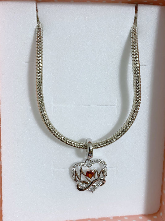 Mom Rhinestone Heart Charm Bracelet