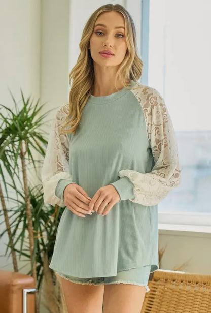 Charming Lace Long Sleeve: Sage