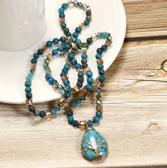 Boho Teal Pendant Necklace