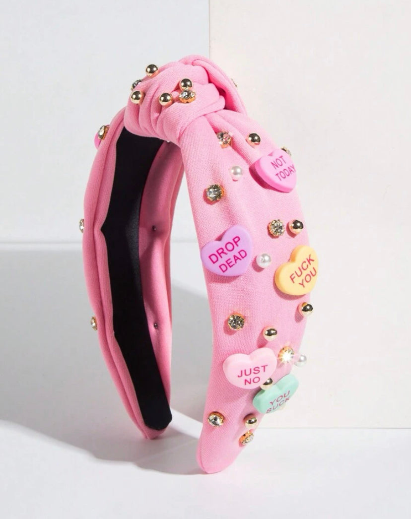 Sarcastic Heart Charm Headband Pink