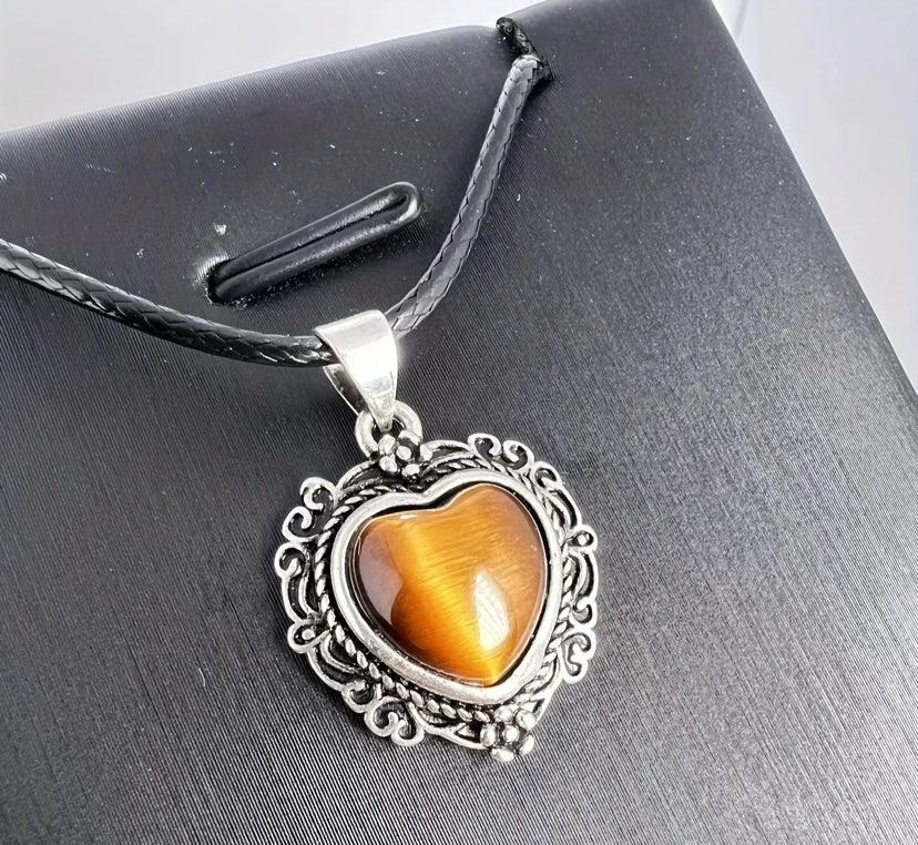 Tigers Eye Heart Necklace