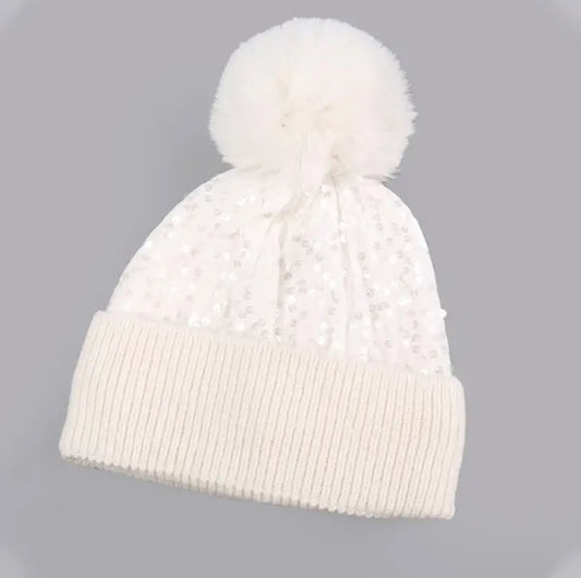 Glam Pom Beanie: white