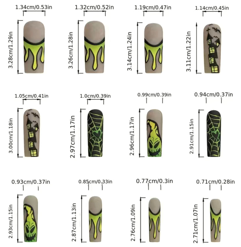 Green Flame Haunted House Nails