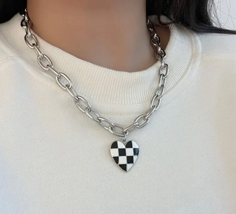 Checkered Heart Necklace