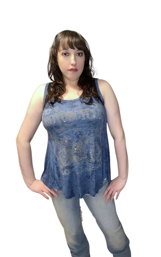 Rhinestone Lace Tank: indigo