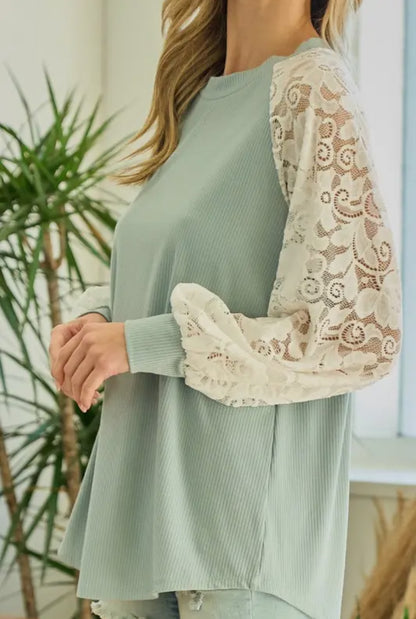 Charming Lace Long Sleeve: Sage