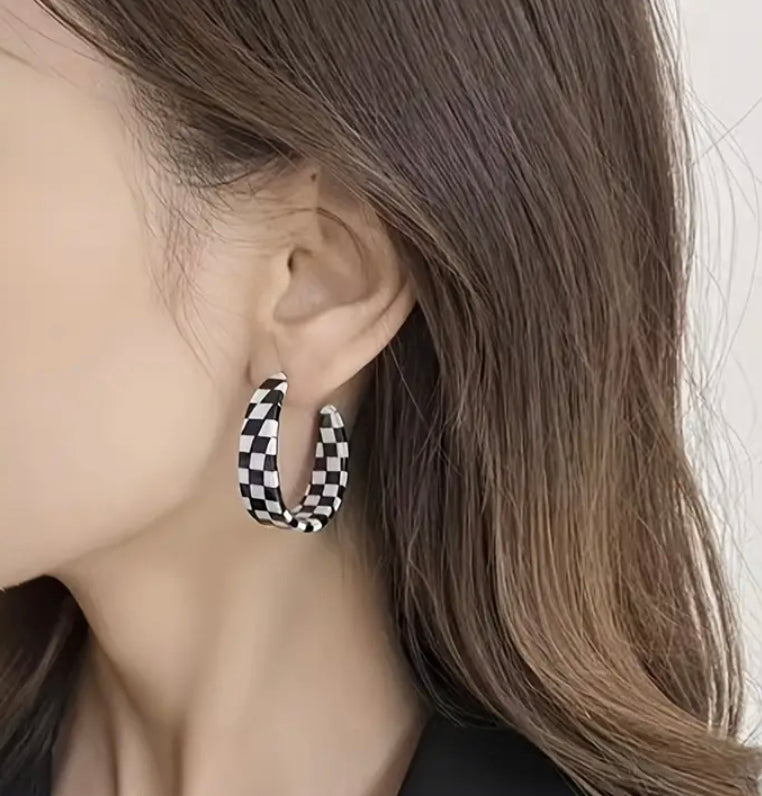 Checkered Hoop Earrings