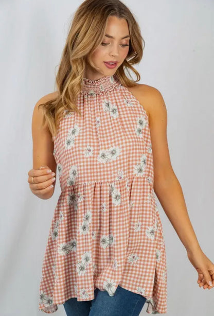 Gingham Sleeveless top: Rust