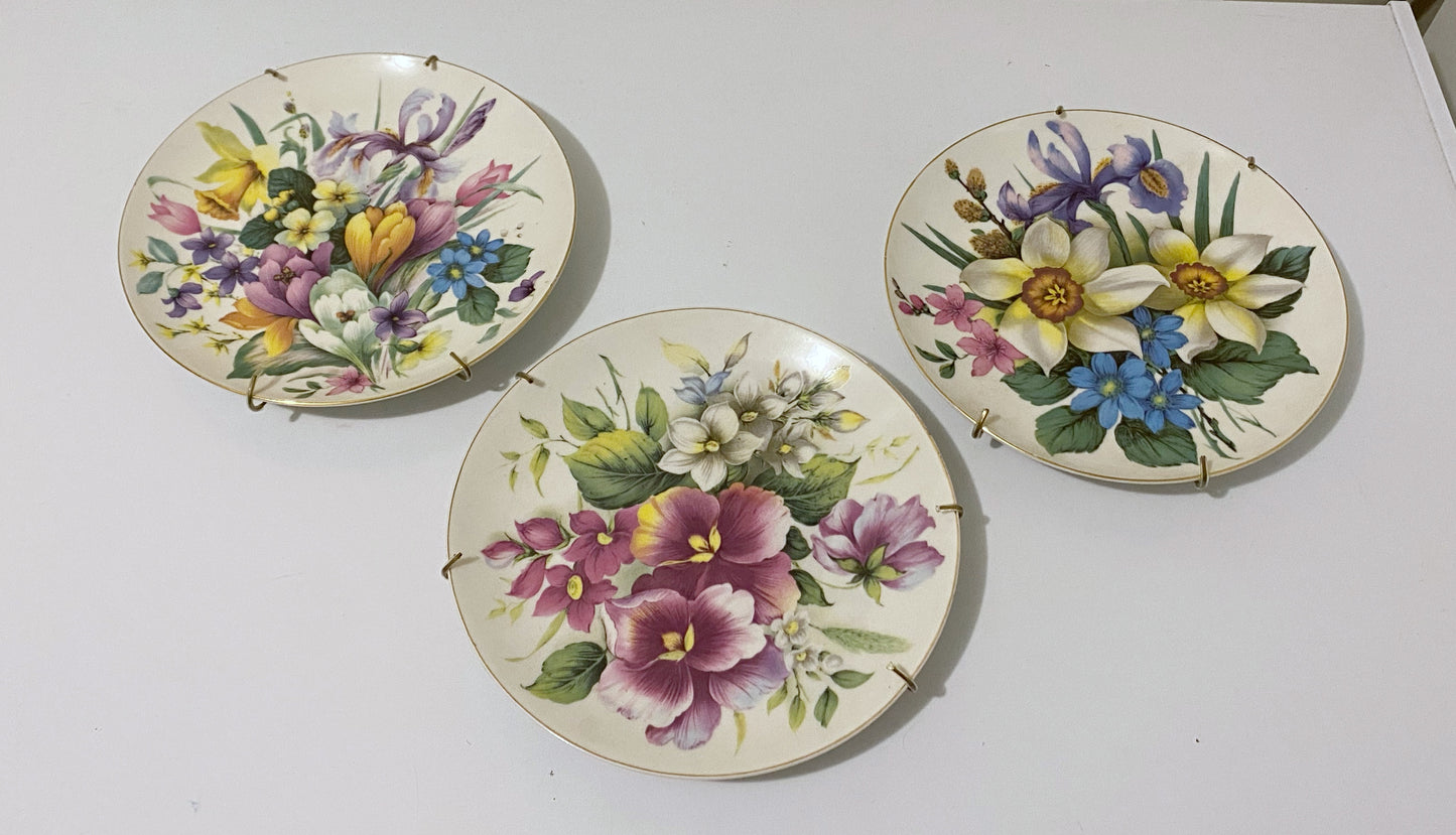 Floral Decorative Plates by Baum Bros Set of 3